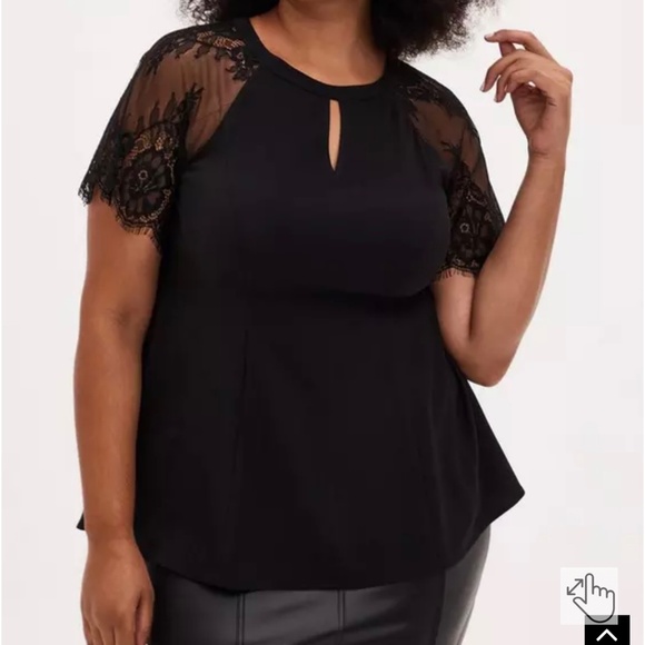 NWT Torrid Plus Size Black Crepe Lace Fit and Flare Top - Picture 2 of 14